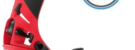 Red Union Atlas Step On snowboard binding with a black-and-red highback and black straps, showing the Snowboarding Profiles Rating score of 81.7 next to the image of the binding